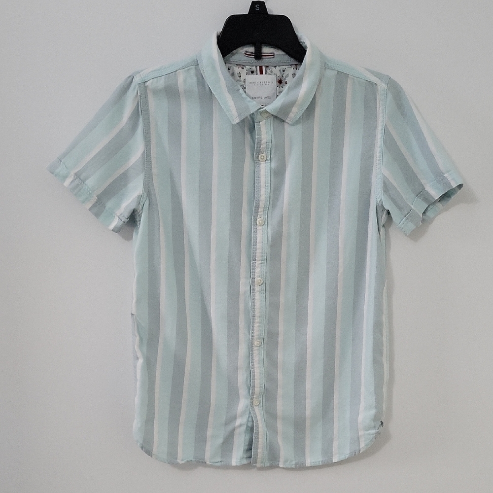 Denim & Flower Light Blue and White Striped Shirt, Size 11/12